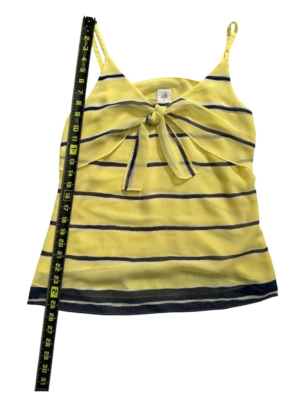 CAbi Yellow and Navy Striped Tie-Front Cami Size:S - Picture 2 of 6